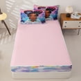 thumbnail image 4 of Homewish Cartoon Black Girls Zipper Full Size Comforter Sets with Fitted Sheet and 2 Pillowcases,Rainbow Galaxy Starry Night Zipper Bedding Set For Kids Teens,Pink Reversible,4-Piece, 4 of 7