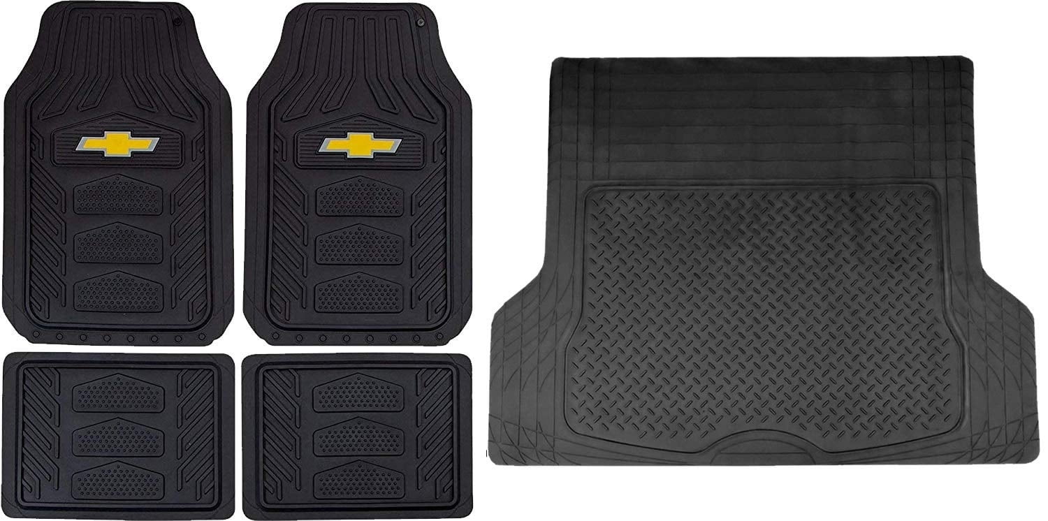 5 Piece All Weather Pro Heavy Duty Rubber Front Rear Floor Mats & Black