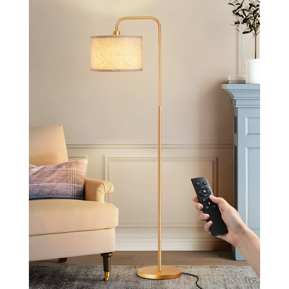 EDISHINE Modern Arc Gold Floor Lamps for Living Room with Remote, 5CCT, Dimmable, Metal Pole Lamps with Shade for Bedroom, Office, Read Lighting, Bulb Included