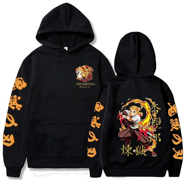 Anime Hoodies Demon Slayer Hoodie Men Women Kyojuro Rengoku Hooded Sweatshirts Oversize Harajuku Streetwear Men's Clothing