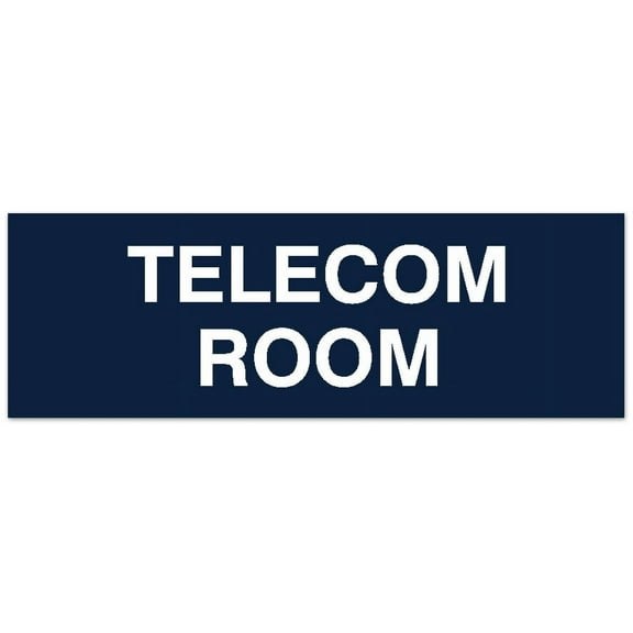 Signs ByLITA Basic Telecom Room Sign - Laser-Engraved Lettering | Durable ABS Plastic | Vibrant Colors | Powerful Foam Tape (Navy Blue / White) - Large