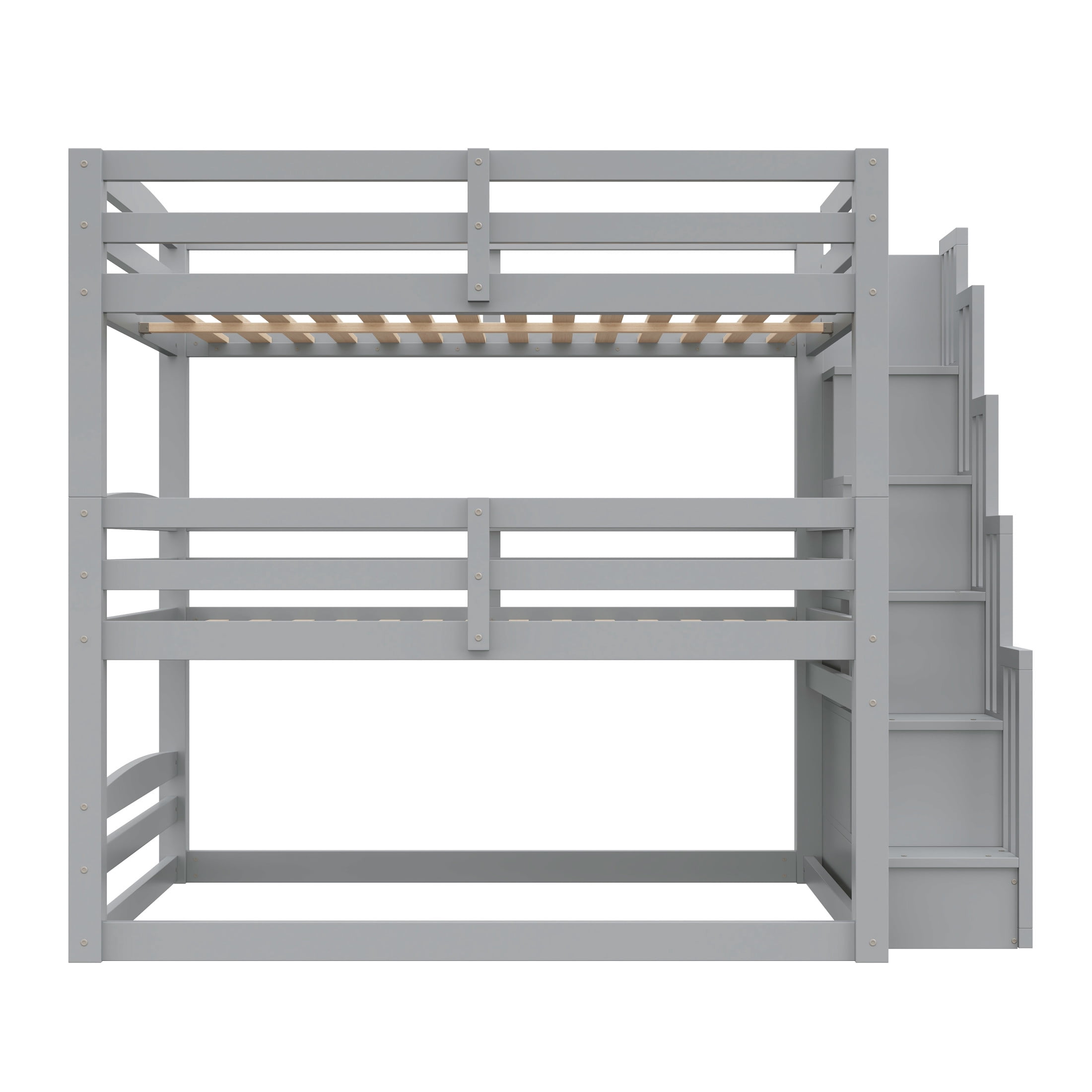 Noble House Full Size Triple Bunk Bed with Storage Staircase, Modern Convertible 3-in-1 Design, Space Saving, Gray