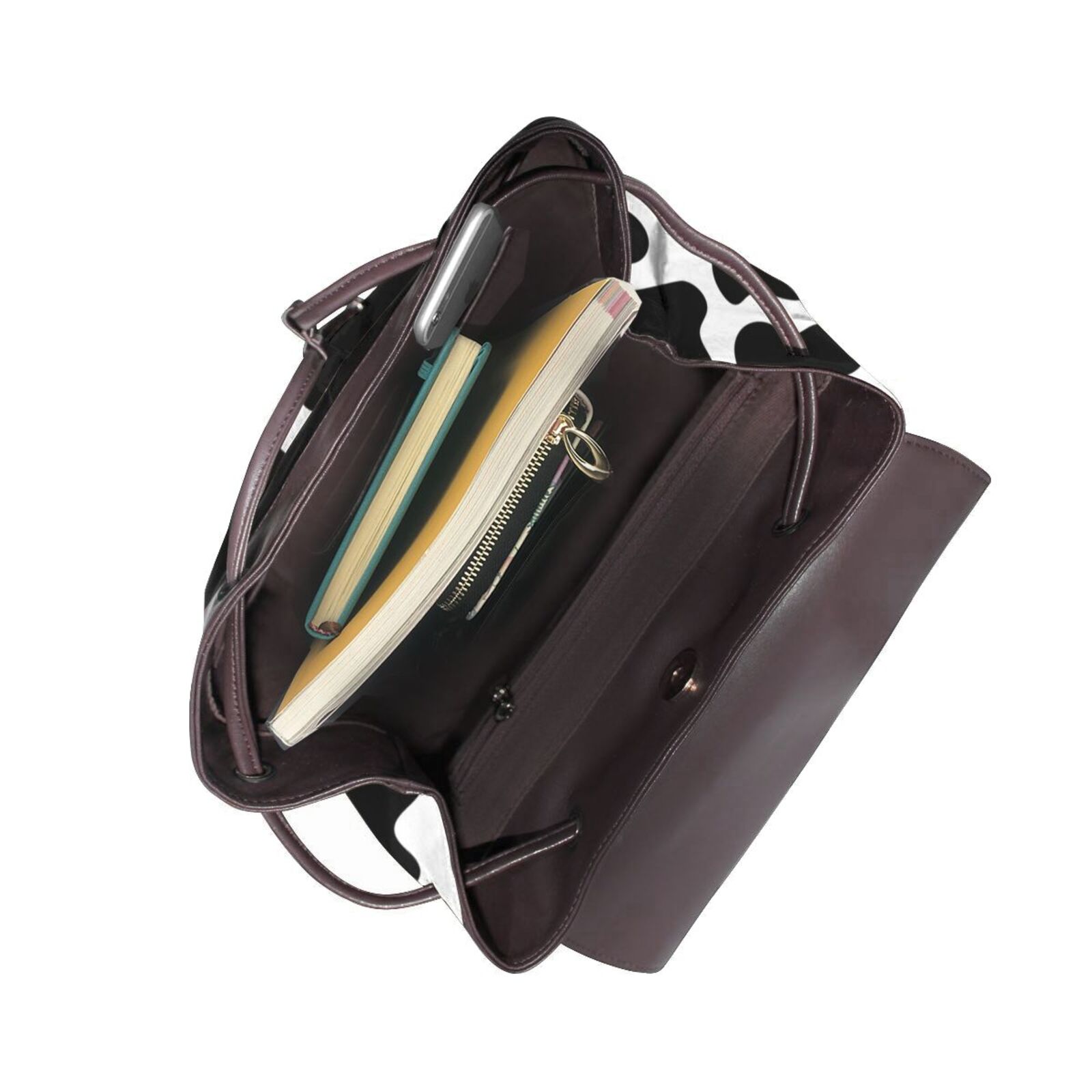 Kuqiui Cow Print Black White Print Leather Backpack Purse For Women Fashion Ladies Vintage Bags Casual College Travel Backpacks bag
