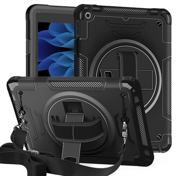 Shockproof tablet case for iPad 9.7/10.2/Air/Pro/10th/11th series, anti-slip and scratch-resistant, with rotating built-in stand, adjustable shoulder and hand straps (stylus not included)