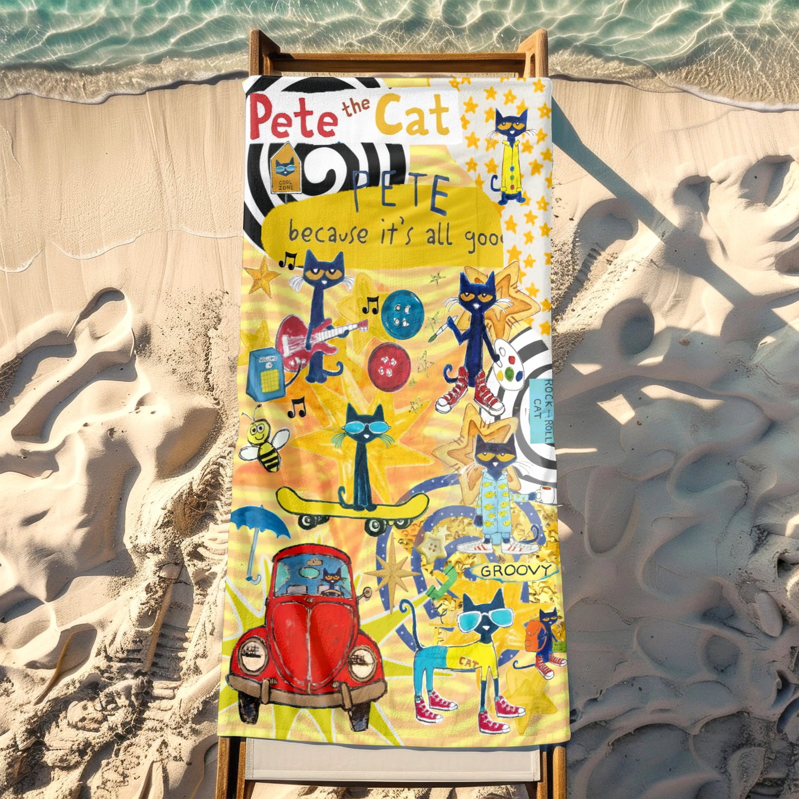 Pete the Cat Gifts Beach Towel for Women Girl Birthday Inspired Fan Bath Outdoor Music Lover