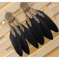 thumbnail image 3 of Pendientes de gancho colgantes de plumas de hoja de 3 gotas de estilo bohemio vintage B, 3 of 5