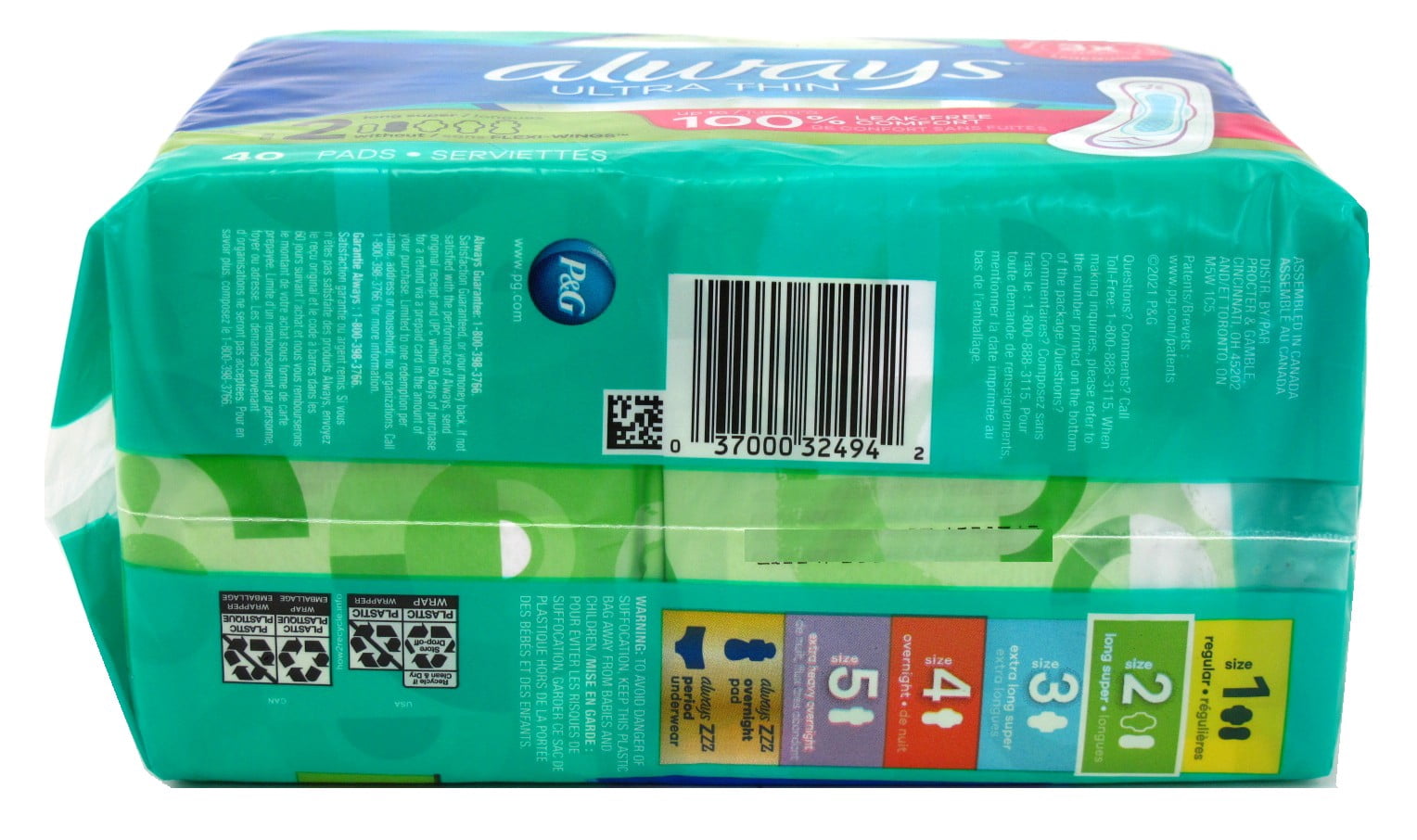 Always Pads Size 2 Ultra Thin 40 Count Long Super (Pack of 2)