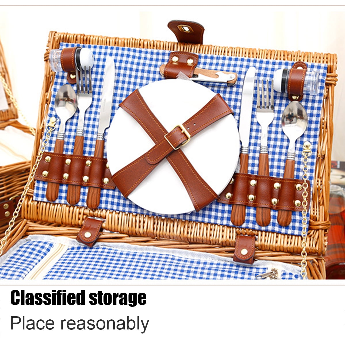 US Outdoor 2 Person Insulated Picnic Basket Wicker Basket Camping Willow Handbag