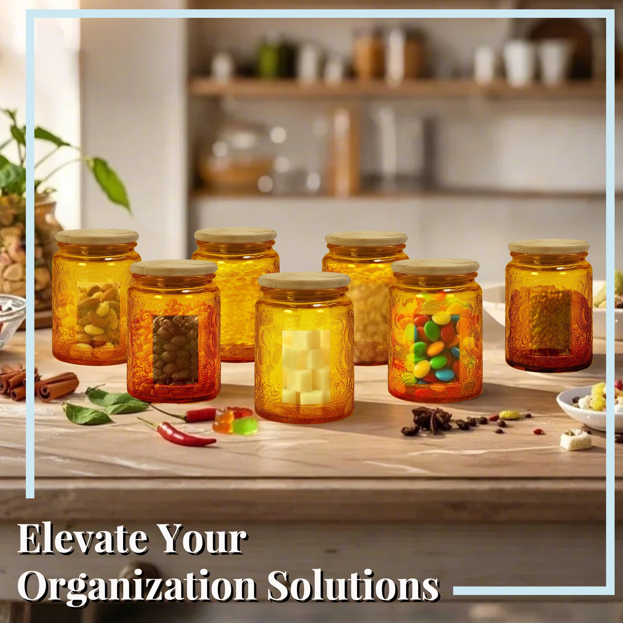 LINGSHINE 8oz Glass Jars with Reusable Bamboo Lids, 12 pack Orange Amber, Home Décor Food Storage Candle Parties Wedding Baby Shower Favors Gift