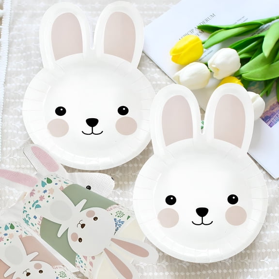 ACDANC Guest Bunny Easter Tableware Set Disposable Paper Plates Napkins Cups Tablecloth Cutlery for Easter Party Decoration Kids Birthday Party and Party Supplies