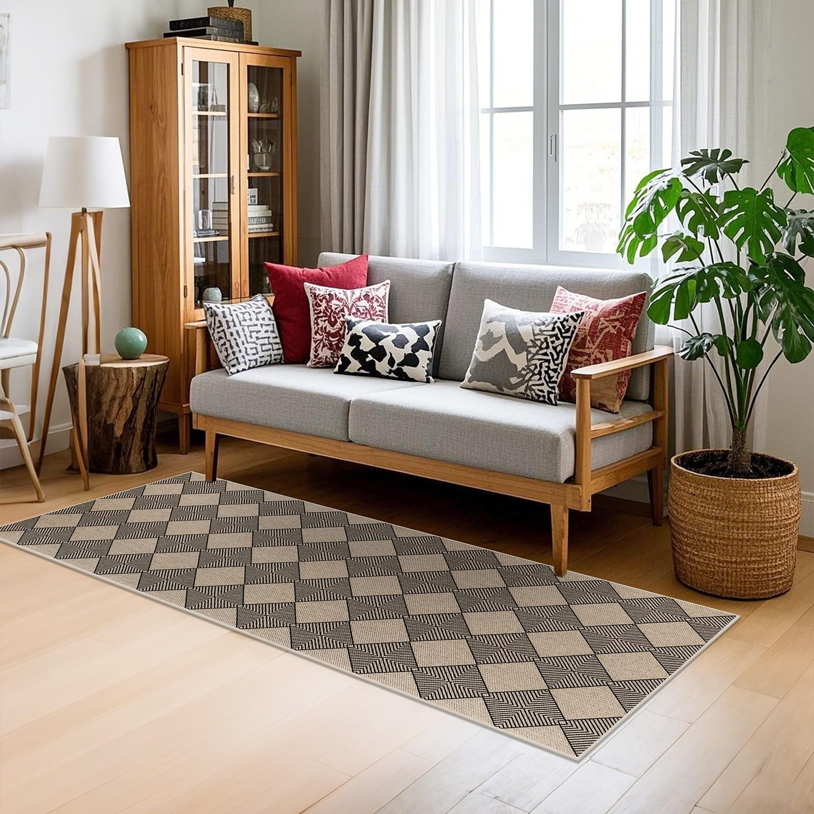 Findosom 2'x5' Jute Washable Runner Rug Non Slip Natural Woven Texture Floor Carpet Farmhouse Rug for Living Room,Bedroom,Kitchen,Entryway,Outdoor,Patio Rug,Stain Resistant Rustic Rugs,Black