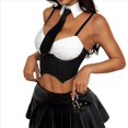 thumbnail image 3 of Conjunto de Dos Piezas A Rayas para Mujer, Que Incluye un Top de con Cuello Falso y una Minifalda Negro M, 3 of 10