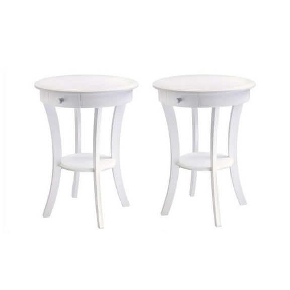Home Square 2 Piece Wood Sasha Round Accent Table with Drawer Set in White