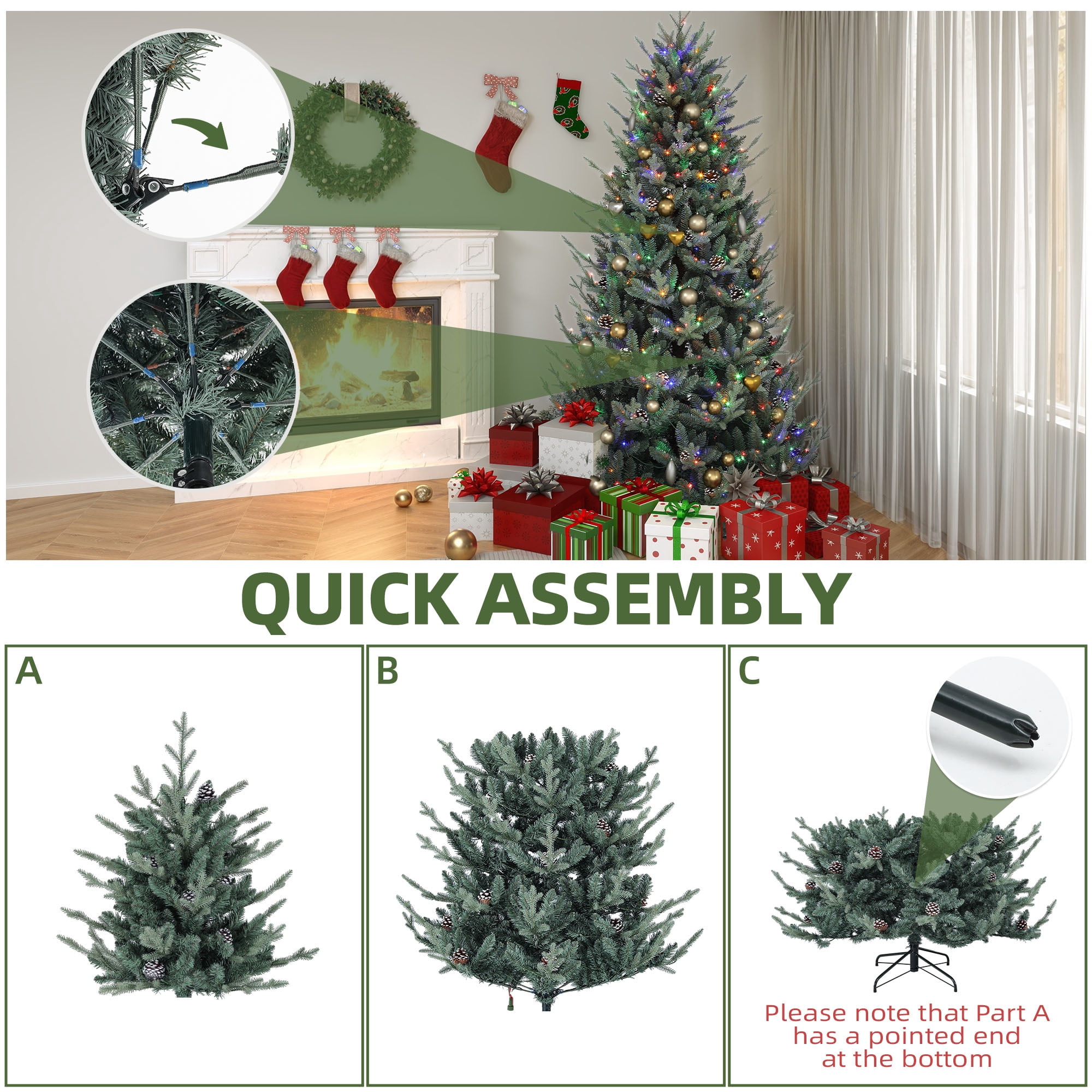 Uforic 6 ft Prelit Spruce Artificial Christmas Tree with 1176 PE&PVC Tips & 300 Lights,11 Light Modes