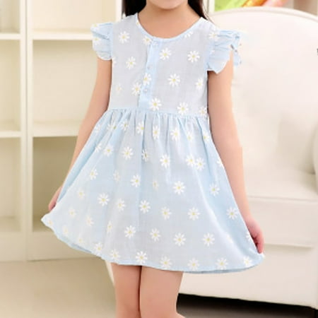 

PEASKJP Dresses for Girls 2023 Casual Girls Children Summer Boho Ruffled Sleeveless Sundress Floral Floral Dress Strappy Swing Casual Dresses for Girls Blue 4-5 Years