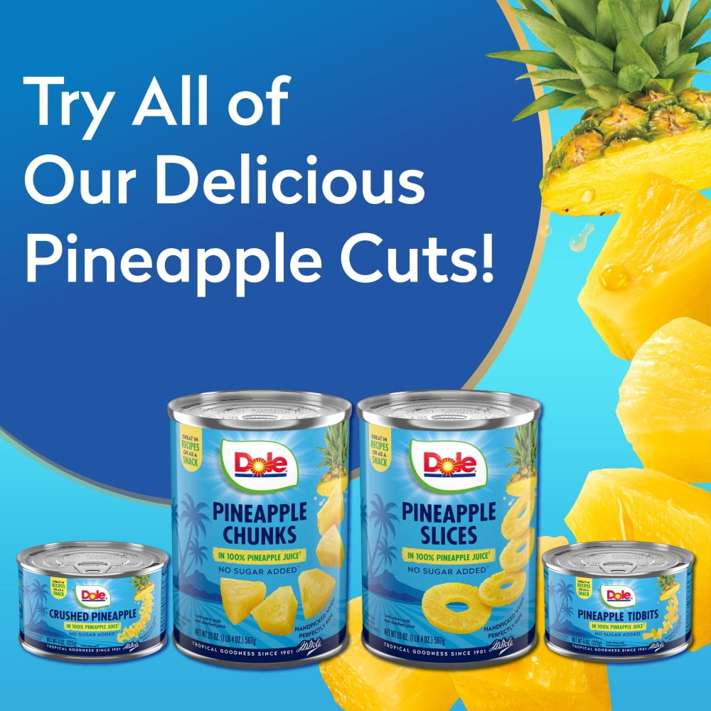 Dole Canned Pineapple Chunks Fruit In 100% Pineapple Juice 20 oz - 5 Pack