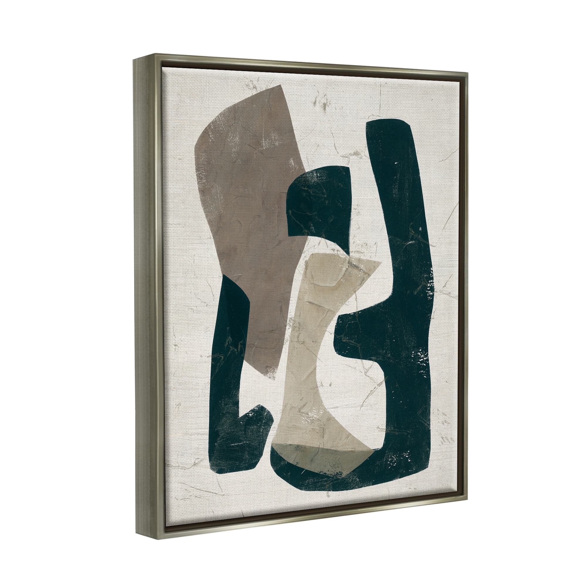 Stupell Industries Weathered Abstract Shapes Modern Geometric Neutral Tones Painting Luster Gray Floating Framed Canvas Print Wall Art, Design by June Erica Vess