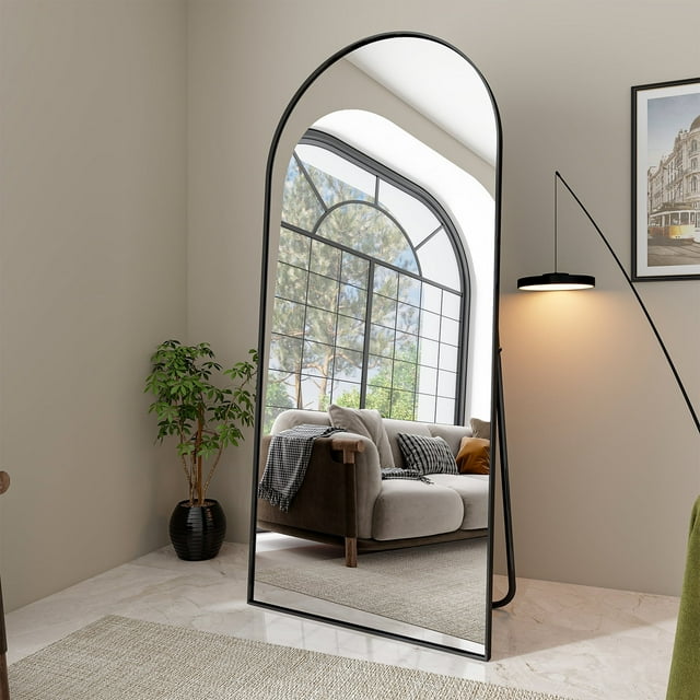 BEAUTYPEAK 76"x34" OverSized Arched Full Length Mirror Floor Mirrors for Leaning Standing , Black