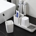 thumbnail image 2 of Juego de soporte para cepillos de dientes, soporte para cepillos de dientes y pasta de dientes, vaso para dientes, 2 vasos para dientes de baño, plástico, blanco ER, 2 of 5