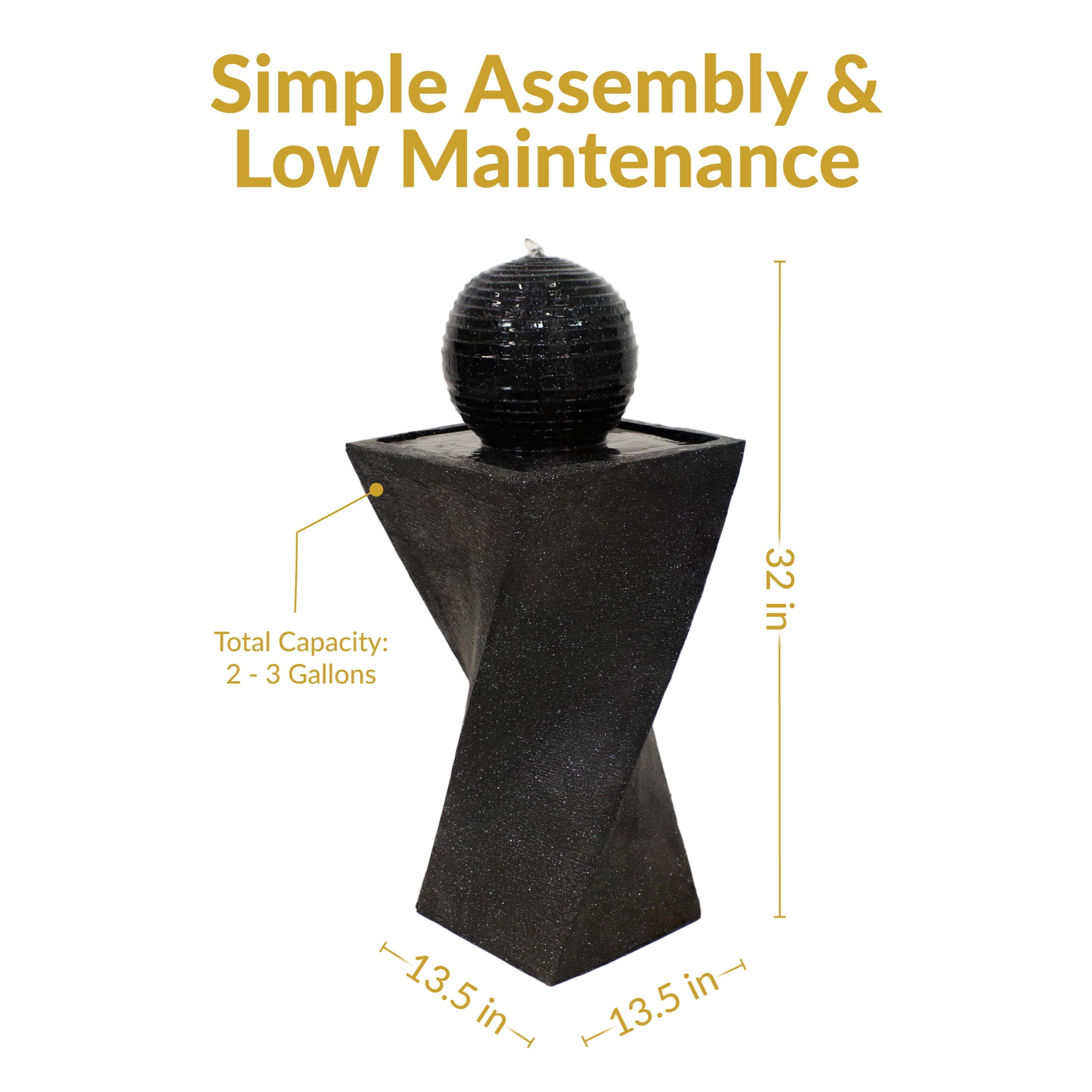 Sunnydaze Ball Modern Black Polyresin Outdoor Solar Fountain with Battery and LED Light