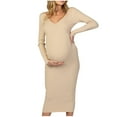 thumbnail image 2 of Luxalzxs Long Sleeve Maternity Sweater Dress for Women V Neck Slim Fit Ribbed Knit Stretchable Sweater Bodycon Dresses Pregnancy Clothes for Photoshoot Baby Shower, 2 of 4