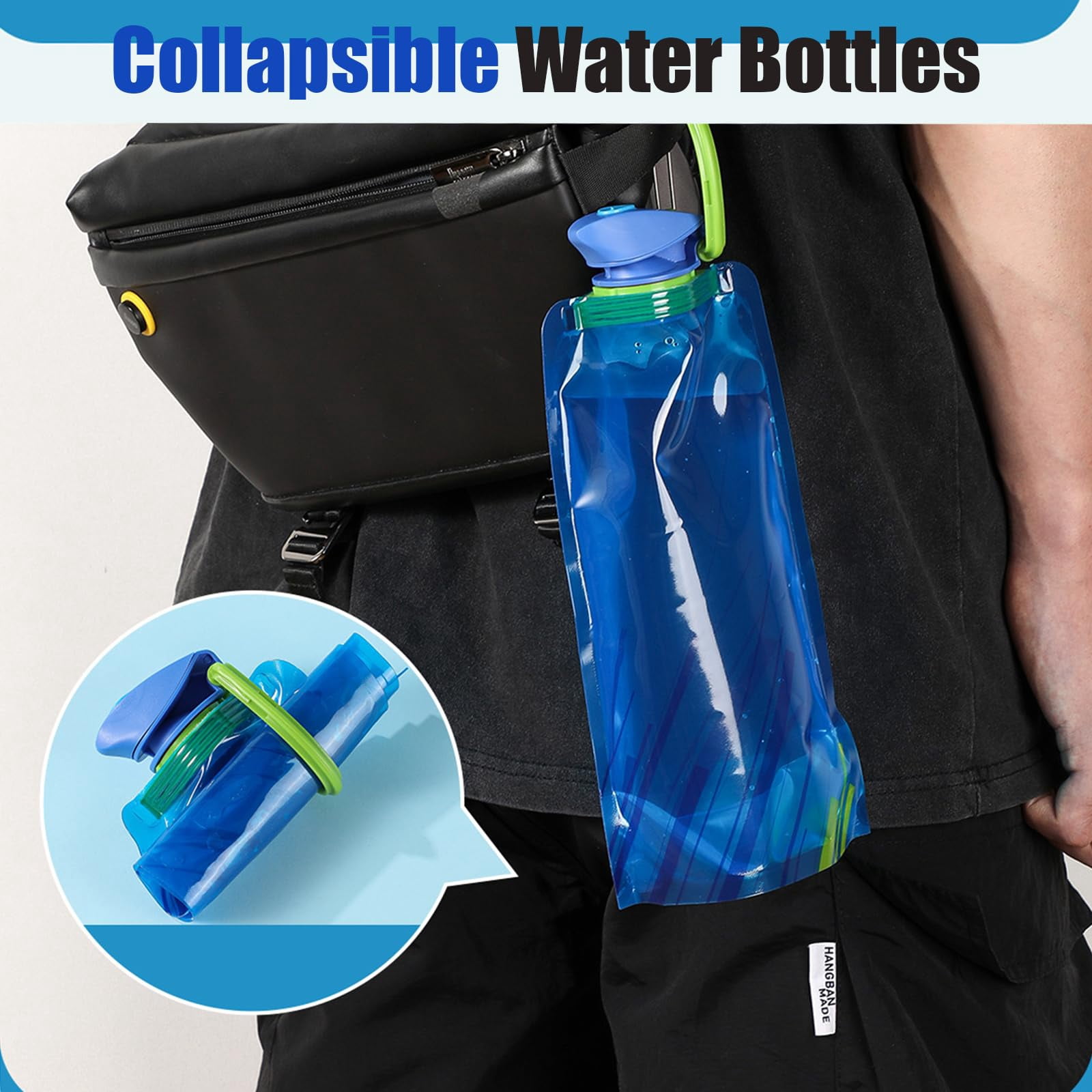 4 Pack Collapsible Water Bottles for Travel 24 oz Foldable Water Bottle with Leakproof Lid Food Grade Silicone Portable Reusable BPA Free Water Bottle for Hiking Sports Camping Biking