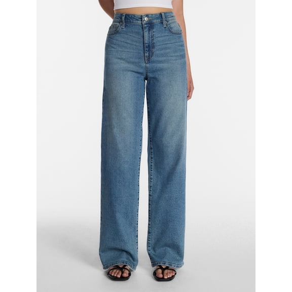 No Boundaries High Rise Baggy Wide Leg Jeans, 30" Inseam, Women's and Women's Plus Sizes XXS-4X