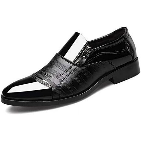 Men s Dress Shoes Patent Leather Loafers Pointed Zipper Oxford Formal Business Tuxedo Shoes