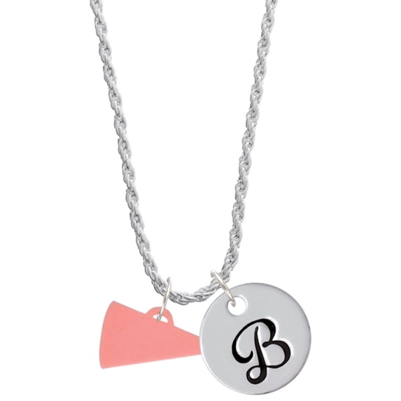 Delight Jewelry Acrylic 3/4" Pink Megaphone Silvertone Script Initial Disc - B - Charm Necklace, 20"+3"
