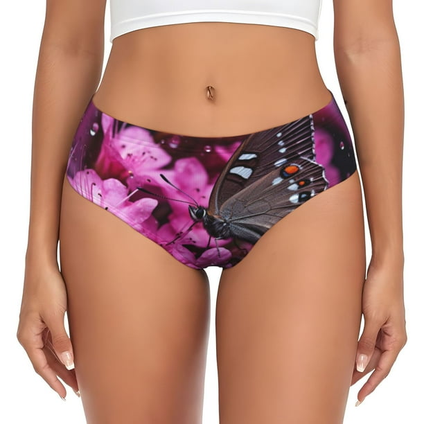 Fotbe Pink Blossoms Butterfly Calzones Estampados para Mujer – Ropa Interior de Algodón, Cómoda, Suave y Elástica-Small