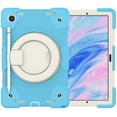 thumbnail image 4 of ELEHOLD Military Grade Shockproof Case for Samsung Galaxy Tab A9, Heavy Duty Protection Ring Stand Cover, Adjustable Angel, Detachable Shoulder Strap, Pencil Holder, Sky Blue, 4 of 11