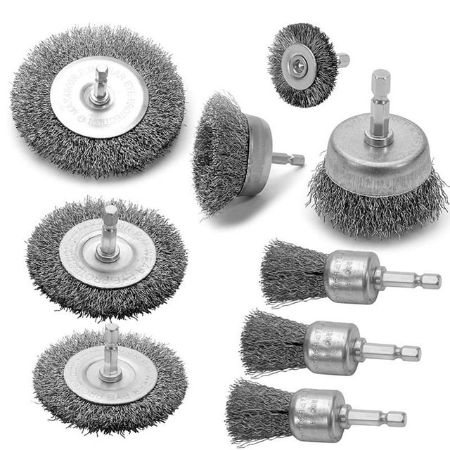 Juego de Cepillos de Pluma de de Rueda de Alambre Ondulado Grueso de 9 Piezas para Taladro, Cepillo de Alambre de Acero Al Carbono con VáStago Hexagonal para Quitar Pintura