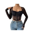 thumbnail image 2 of Seyurigaoka Women's Sexy Bustier Corset Top Long Sleeve Square Neck Mesh Crop Tops Vintage Backless Boned Bustier Bodyshaper Shirts, 2 of 9