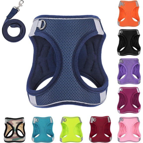 Dog Harness with Leash Set, No-Pull Step-in Reflective Pet Harness with 1 Leash Clips, Adjustable Soft Padded Easy Walk Dog Vest for Small Medium Large Dogs, Cats