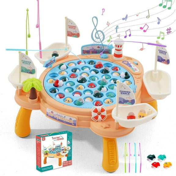 Magnetic Fishing Game for Kids Toddlers Ages 3-5 5-7, Rotating Board Game with Music, Kids Toddler Fishing Game Fish Toy Board Game for Toddlers 3 4 5 6 7 8