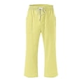 thumbnail image 5 of Honeeladyy Linen Capri Pants for Women Summer Drawstring Elastic Waist Pant Straight Wide Leg Cropped Trouser with Pockets Yellow XXXL, 5 of 5