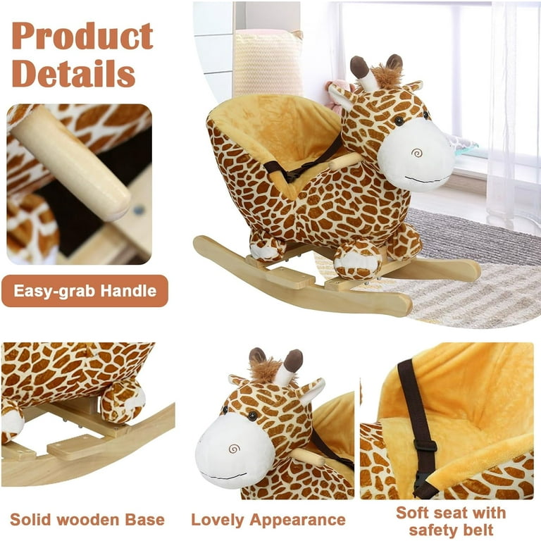 Kinbor Toddler's Rocking Plush Giraffe Toy with Sound Seat Belts