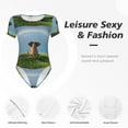 thumbnail image 4 of KLL Women 's Crew Neck Bodysuit Jumpsuits Elephant Dog Print Short onesies Stretch T Shirts, 4 of 7