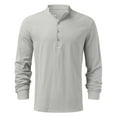 thumbnail image 4 of T Shirts for Men Casual Tops Winter Fall Long Sleeve Fall Leisure Travel Cotton Linen Vintage Hoodless Drawstring T-shirt Top, 4 of 5