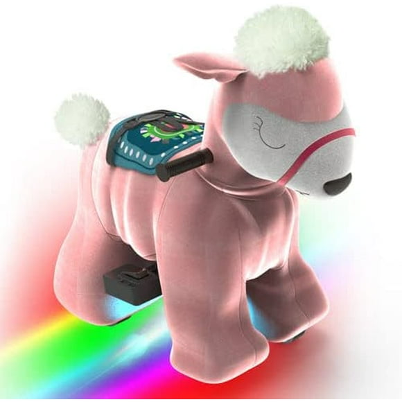 HOVER HEART Electric Animal Ride On Toy, 6V Powered Alpaca Ride-on with Wheels, Led Lights, Safety Belt, A Great Gift Choice for Kid