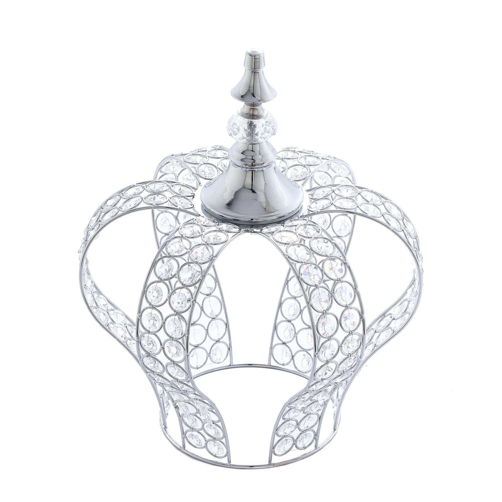 Efavormart 14" Silver Crystal Metallic Royal Crown Cake Topper with 168 Acrylic Beads For Wedding Birthday Party Special Event