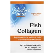 Doctor's Best Fish Collagen with Naticol Fish Collagen, Non-GMO, Gluten Free, Soy Free, Supports Skin, Nails, Joints, 30 Stick Packs