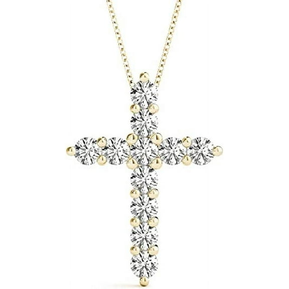 JewelMore 1/2 Carat Total Weight Diamond Cross Pendant With Chain GH/I1-I2 14K Gold