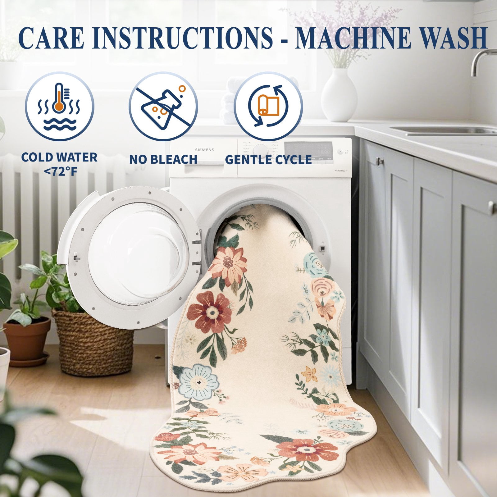 MeyJey 5'x7' Floral Area Rugs for Living Room,Soft Rug Non-Slip Machine Washable Rugs, Low-Pile Throw Carpet for Living Room Bedroom Dining Kitchen,Beige