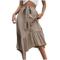thumbnail image 6 of PNTUTB Summer Fashion Women's Solid Color Versatile Casual Comfortable Tie Waist Asymmetric Hem Skirt, 6 of 6