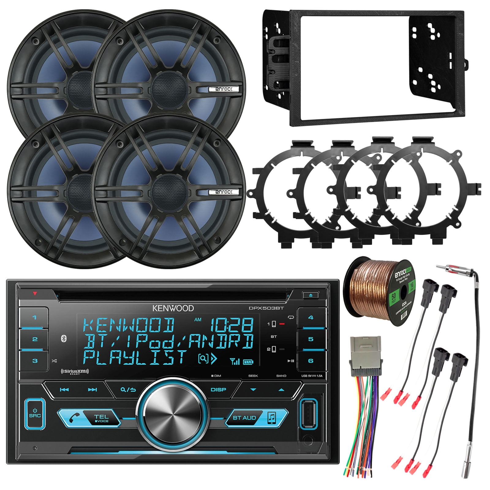 NEW KENWOOD 3-WAY STEREO FRONT OR REAR AUDIO SPEAKERS W INSTALL KIT AND HARNESS