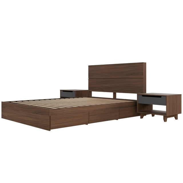 Nexera Milo Ensemble de Chambre à Coucher de Rangement Réversible 4 Pcs, Brun, Double
