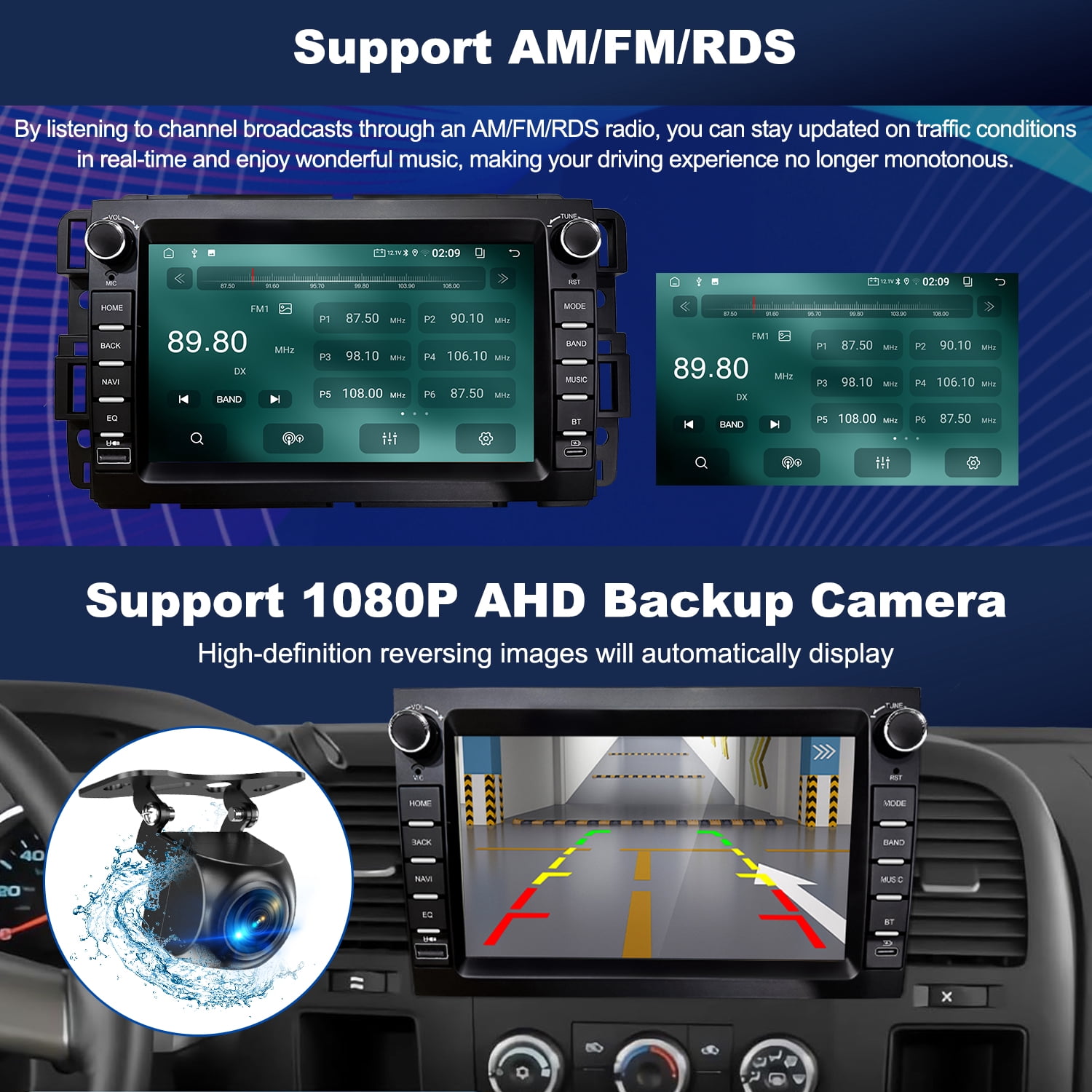 Car Stereo Radio for Chevrolet Silverado Tahoe GMC Sierra Yukon 2007-2013, Android 13 Touchscreen with Wireless Carplay Android Auto GPS Navigation AM FM AHD Backup Camera Type-C PD Charging(4G+64G)