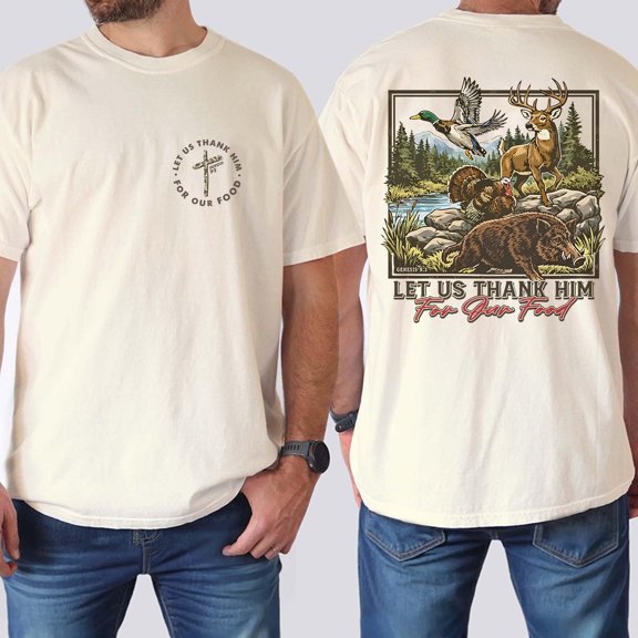 Christian Let Us Thank Him Hunting Camo Graphic Casual T-Shirt for Men