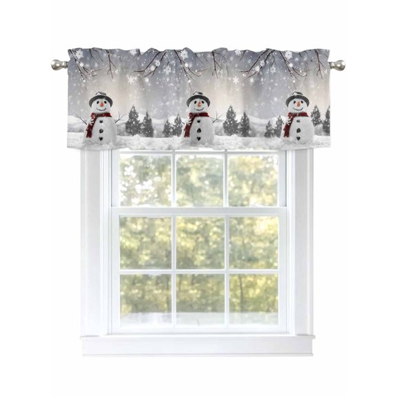 Christmas Valances for Windows Xmas Cute Snowman Branches Winter Snow Scene Kitchen Valance Curtain Rod Pocket Small Curtains for Cafe Bathroom Laundry Basement 42" x 12"